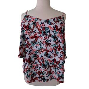 Torrid Butterfly Print Tiered Cami Top Plus Size 4 Red Blue White Criss Cross